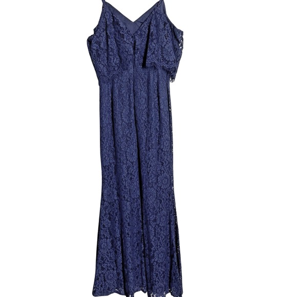 Lulus Maxi Dress Womens S Navy Blue Lace Side Slit Wedding Prom Formal Party‎ - Picture 1 of 16